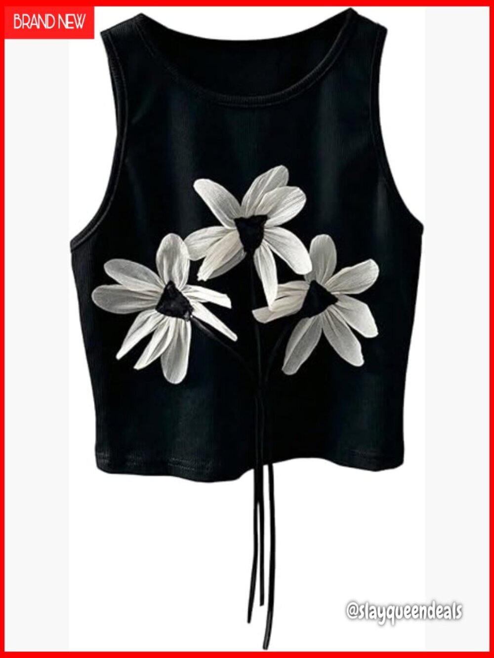 Sleeveless Crew Neck Crop Top Floral 3D Summer Tank Polyester Stretch
